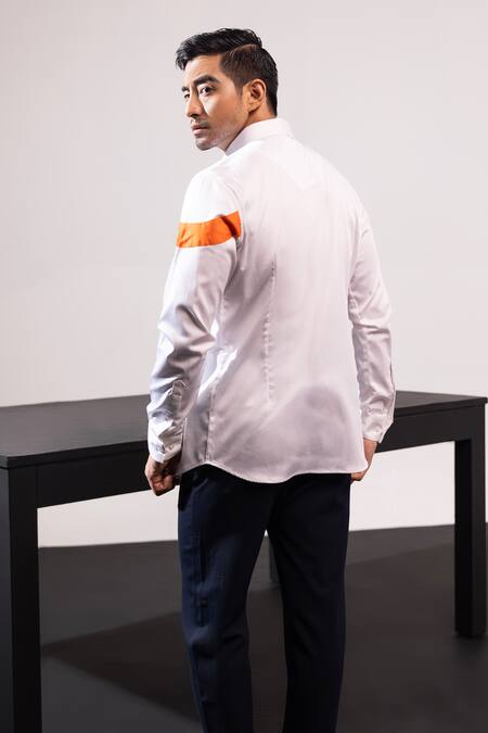 Shop Seven White Cotton Embroidery Love Patchwork Shirt at Aza Fashions Shop_Seven_White Cotton Embroidery Love Patchwork Shirt_at_Aza_Fashions