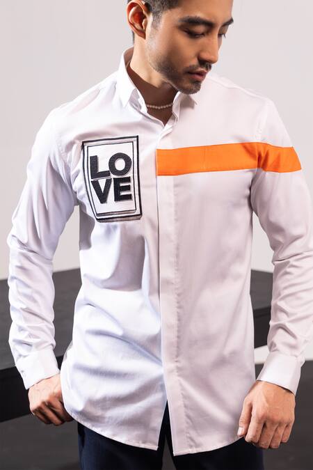 Seven White Cotton Embroidery Love Patchwork Shirt Online at Aza Fashions Seven_White Cotton Embroidery Love Patchwork Shirt_Online_at_Aza_Fashions