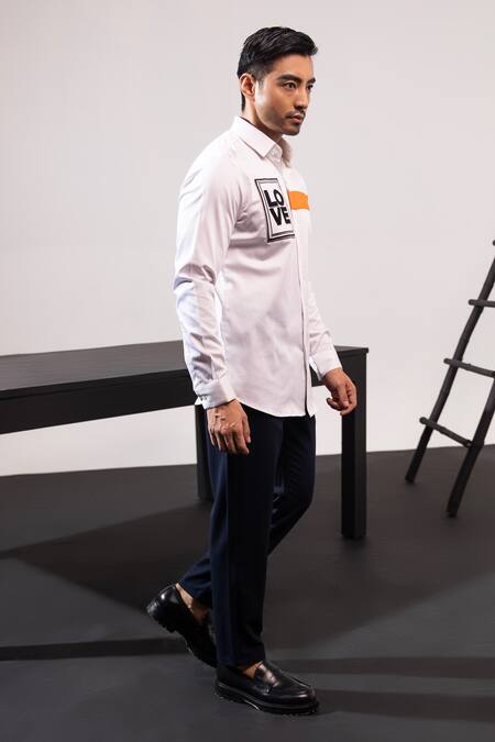 Buy Seven White Cotton Embroidery Love Patchwork Shirt Online at Aza Fashions Buy_Seven_White Cotton Embroidery Love Patchwork Shirt_Online_at_Aza_Fashions