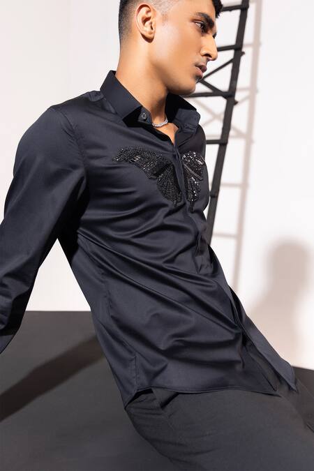 Seven Blue Cotton Cut Work Monarch Embroidered Shirt Online at Aza Fashions Seven_Blue Cotton Cut Work Monarch Embroidered Shirt_Online_at_Aza_Fashions