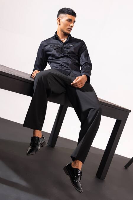 Buy Seven Blue Cotton Cut Work Monarch Embroidered Shirt Online at Aza Fashions Buy_Seven_Blue Cotton Cut Work Monarch Embroidered Shirt_Online_at_Aza_Fashions