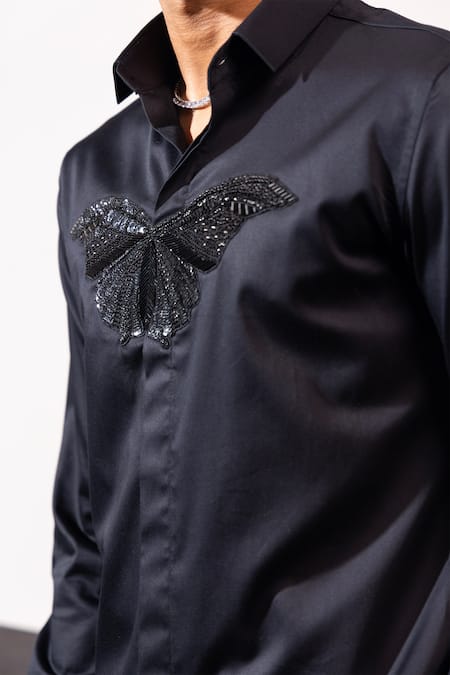 Shop Seven Blue Cotton Cut Work Monarch Embroidered Shirt Online at Aza Fashions Shop_Seven_Blue Cotton Cut Work Monarch Embroidered Shirt_Online_at_Aza_Fashions