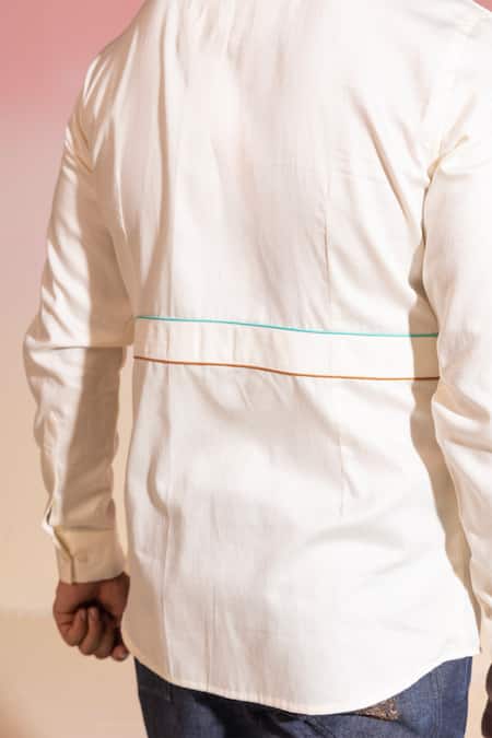 Buy_Seven_Ivory Cotton Sateen Plain Safari Full Sleeve Shirt _Online_at_Aza_Fashions
