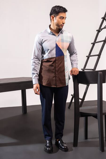 Seven Multi Color Cotton Embroidery Neo Colorblock Shirt Online at Aza Fashions Seven_Multi Color Cotton Embroidery Neo Colorblock Shirt_Online_at_Aza_Fashions