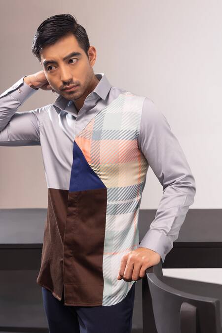 Shop Seven Multi Color Cotton Embroidery Neo Colorblock Shirt Online at Aza Fashions Shop_Seven_Multi Color Cotton Embroidery Neo Colorblock Shirt_Online_at_Aza_Fashions