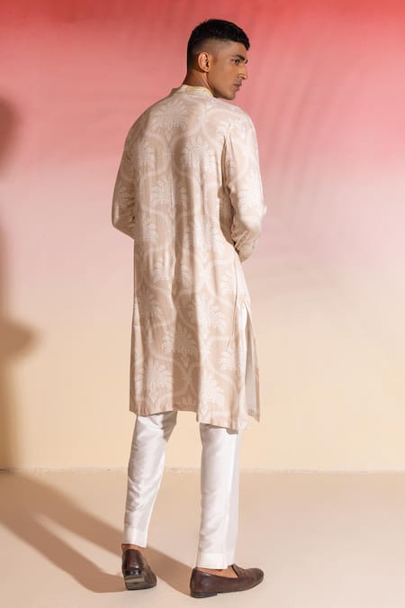 Shop_Seven_Beige Cotton Viscose Printed Mughal Neo Kurta _at_Aza_Fashions