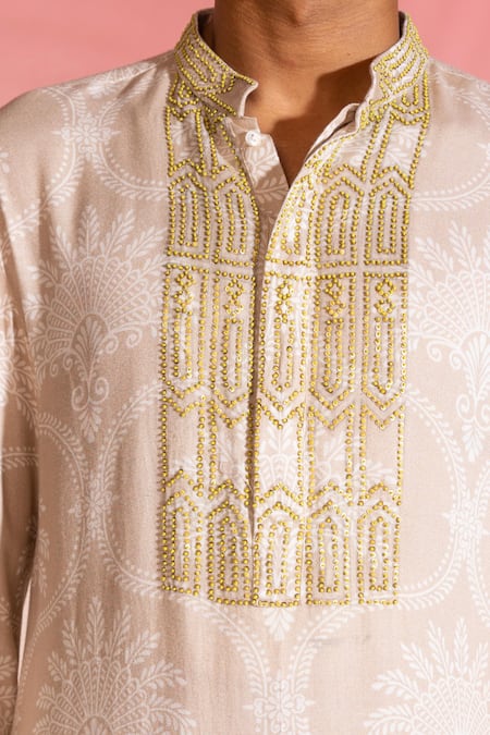Seven_Beige Cotton Viscose Printed Mughal Neo Kurta _Online_at_Aza_Fashions