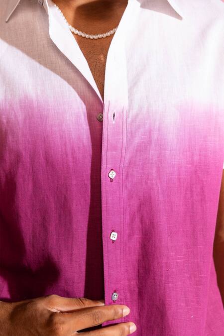 Buy_Seven_White Cotton Sateen Plain Ombre Half Sleeve Shirt _Online_at_Aza_Fashions