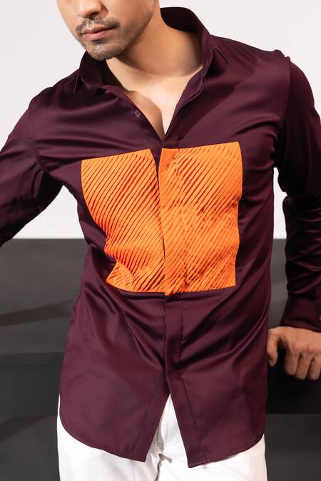 Buy_Seven_Brown Cotton Pleated Play Colorblock Shirt_Online_at_Aza_Fashions