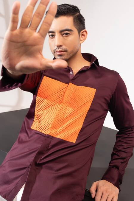 Shop_Seven_Brown Cotton Pleated Play Colorblock Shirt_Online_at_Aza_Fashions