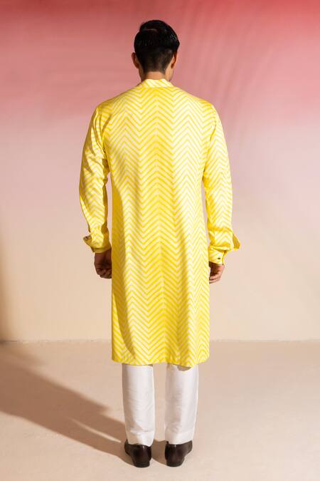 Shop Seven Yellow Cotton, Silk Shibori Chevron Print Kurta Set at Aza Fashions Shop_Seven_Yellow Cotton, Silk Shibori Chevron Print Kurta Set_at_Aza_Fashions
