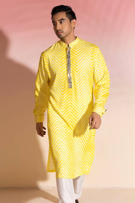 Buy Seven Yellow Cotton, Silk Shibori Chevron Print Kurta Set Online at Aza Fashions Buy_Seven_Yellow Cotton, Silk Shibori Chevron Print Kurta Set_Online_at_Aza_Fashions