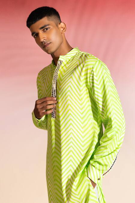 Seven Green Cotton, Silk Shibori Chevron Pattern Kurta Set Online at Aza Fashions Seven_Green Cotton, Silk Shibori Chevron Pattern Kurta Set_Online_at_Aza_Fashions