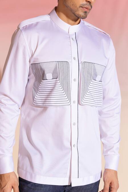 Seven_White Cotton Satin Piping Shiro Concentric Pattern_Online_at_Aza_Fashions