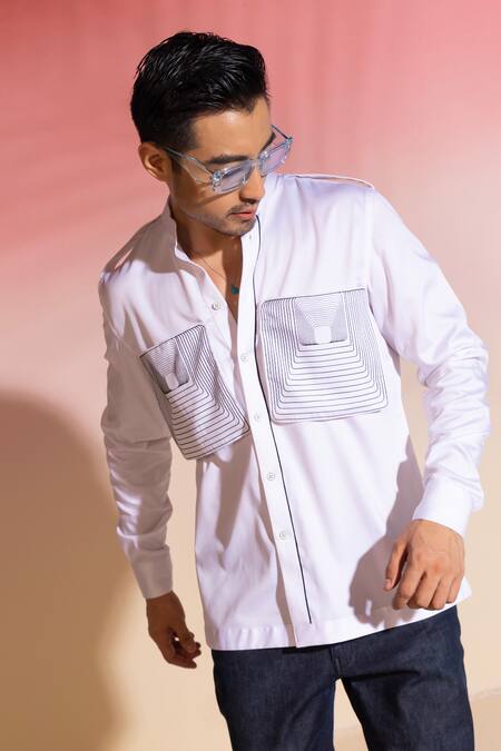 Shop_Seven_White Cotton Satin Piping Shiro Concentric Pattern_Online_at_Aza_Fashions