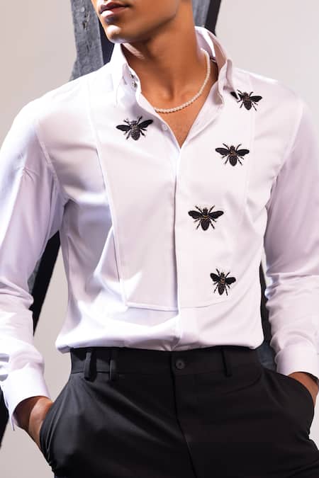 Seven White Cotton Embroidery So Much Buzz Shirt Online at Aza Fashions Seven_White Cotton Embroidery So Much Buzz Shirt_Online_at_Aza_Fashions