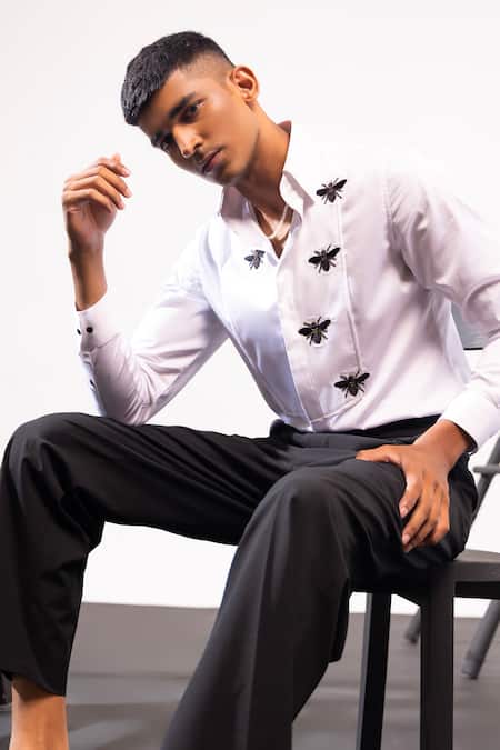 Buy Seven White Cotton Embroidery So Much Buzz Shirt Online at Aza Fashions Buy_Seven_White Cotton Embroidery So Much Buzz Shirt_Online_at_Aza_Fashions