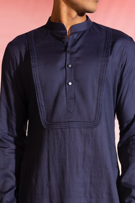 Seven_Blue Cotton Pintucked Yoke Solid Kurta _Online_at_Aza_Fashions