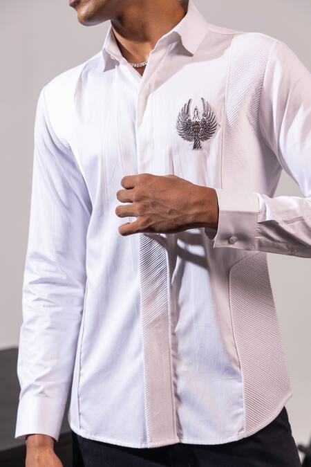Seven_White Cotton Applique Falcon The Shirt _Online_at_Aza_Fashions