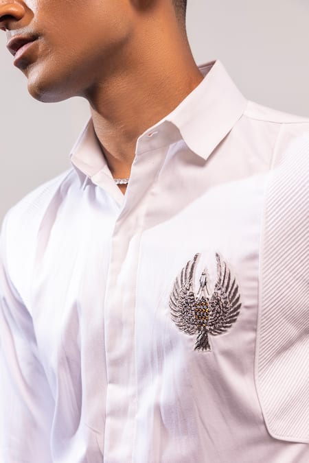 Buy_Seven_White Cotton Applique Falcon The Shirt _Online_at_Aza_Fashions