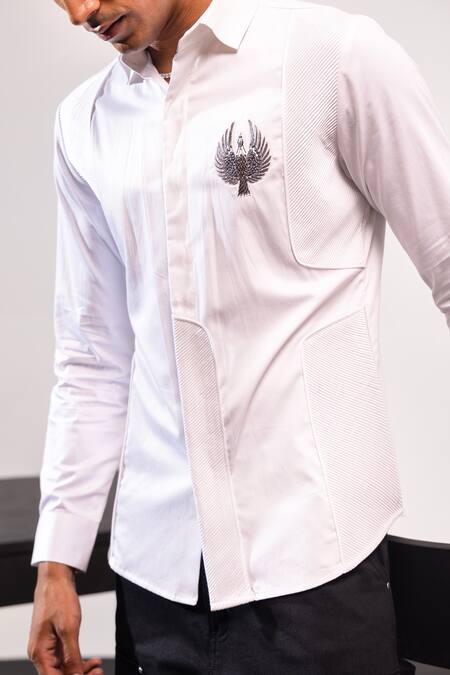 Seven_White Cotton Applique Falcon The Shirt _at_Aza_Fashions