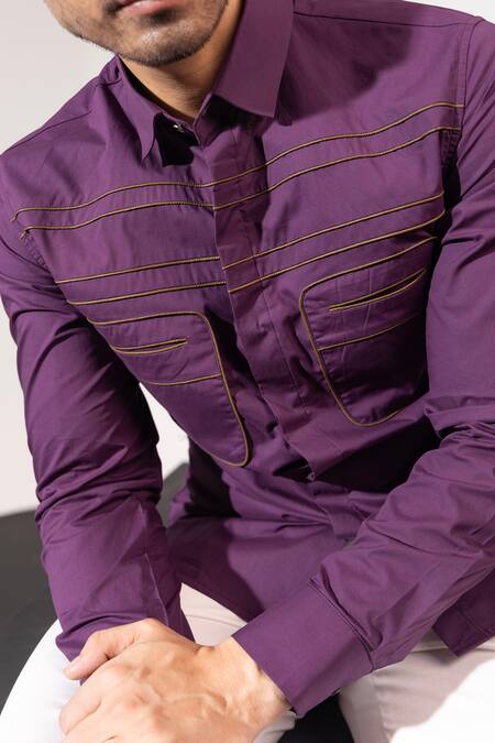 Buy_Seven_Purple Cotton Satin Cording True Tyrian Corded Shirt _Online_at_Aza_Fashions