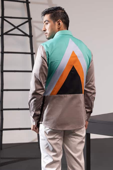 Shop_Seven_Multi Color Cotton Graphic Colorblocked Shirt _at_Aza_Fashions