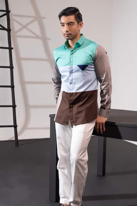 Seven_Multi Color Cotton Graphic Colorblocked Shirt _Online_at_Aza_Fashions