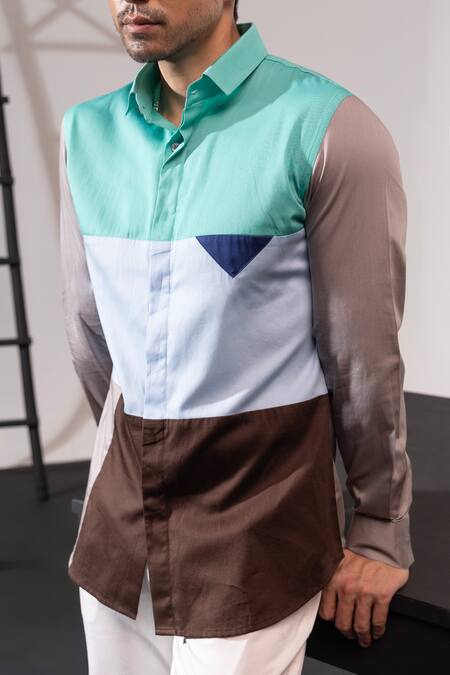 Buy_Seven_Multi Color Cotton Graphic Colorblocked Shirt _Online_at_Aza_Fashions