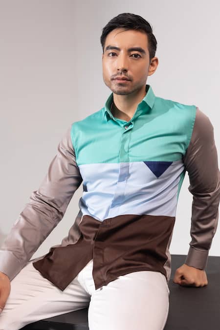 Shop_Seven_Multi Color Cotton Graphic Colorblocked Shirt _Online_at_Aza_Fashions