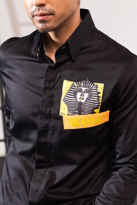 Seven Black Cotton Applique Wolf And Mummy Shirt Online at Aza Fashions Seven_Black Cotton Applique Wolf And Mummy Shirt_Online_at_Aza_Fashions