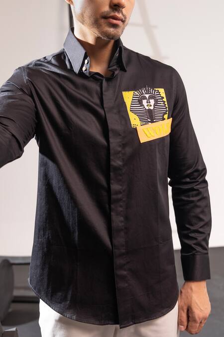 Buy Seven Black Cotton Applique Wolf And Mummy Shirt Online at Aza Fashions Buy_Seven_Black Cotton Applique Wolf And Mummy Shirt_Online_at_Aza_Fashions