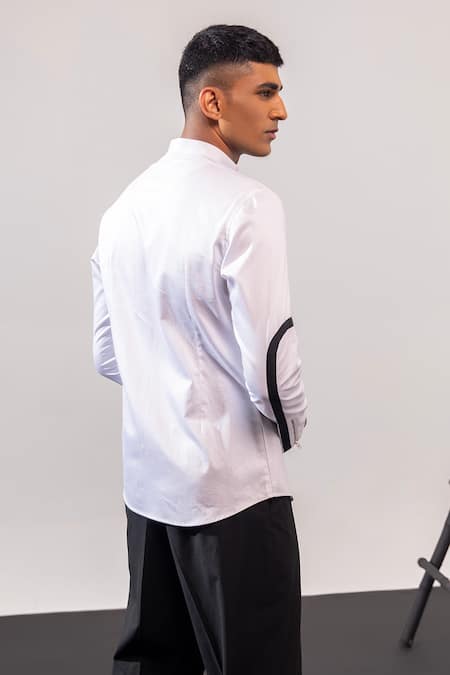 Shop Seven White Cotton Zip Tape Shirt at Aza Fashions Shop_Seven_White Cotton Zip Tape Shirt_at_Aza_Fashions