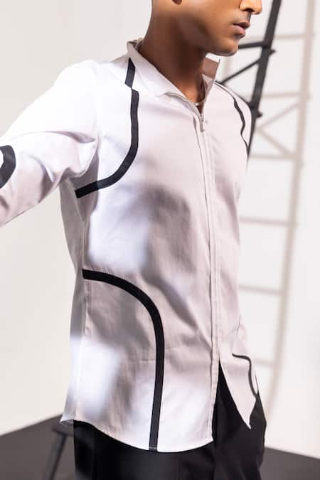 Seven White Cotton Zip Tape Shirt Online at Aza Fashions Seven_White Cotton Zip Tape Shirt_Online_at_Aza_Fashions