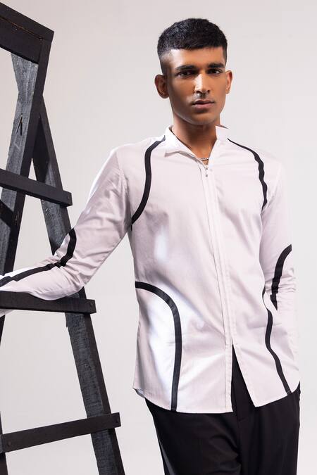 Buy Seven White Cotton Zip Tape Shirt Online at Aza Fashions Buy_Seven_White Cotton Zip Tape Shirt_Online_at_Aza_Fashions