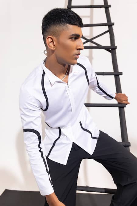 Shop Seven White Cotton Zip Tape Shirt Online at Aza Fashions Shop_Seven_White Cotton Zip Tape Shirt_Online_at_Aza_Fashions