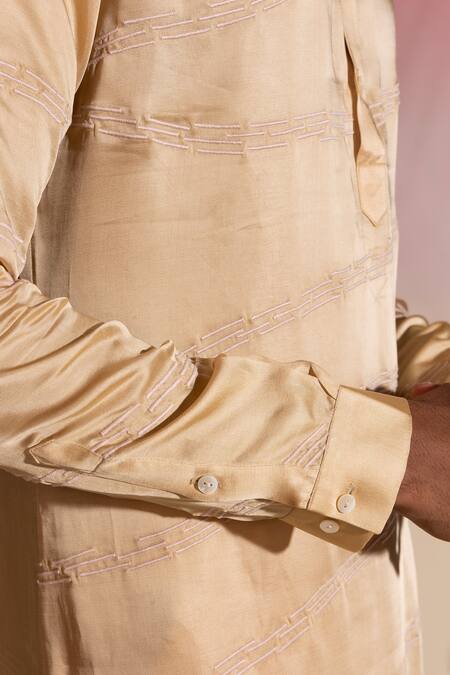 Seven Beige Cotton Embroidery Cafe Au Lait Thread Kurta Online at Aza Fashions Seven_Beige Cotton Embroidery Cafe Au Lait Thread Kurta_Online_at_Aza_Fashions