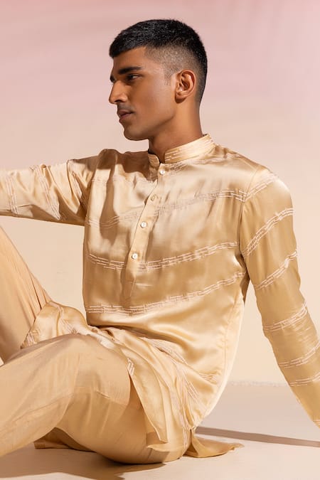 Shop Seven Beige Cotton Embroidery Cafe Au Lait Thread Kurta Online at Aza Fashions Shop_Seven_Beige Cotton Embroidery Cafe Au Lait Thread Kurta_Online_at_Aza_Fashions