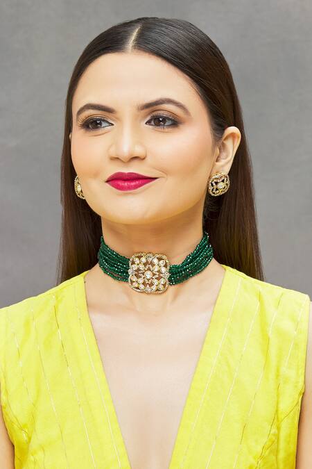 Shop_Saga Jewels_Multi Color Beads Kundan Embellished Pendant Choker Set