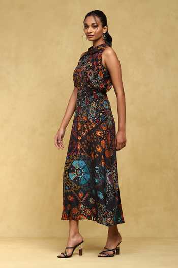 Buy Multi Color Viscose, Crepe Halter Neck Uzbeg Floral Print Dress For  Women by Ritu Kumar Online at Aza Fashions.