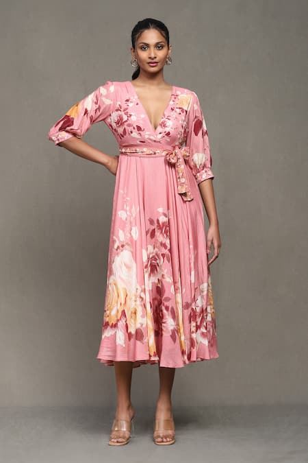 Ritu Kumar Pernia Botanical Print Dress With Belt 