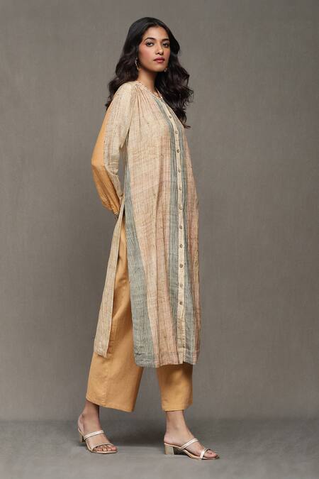 Buy_Ritu Kumar_Orange Cotton, Silk Bandeau Neck Maghreb Printed Kurta With Palazzo _Online_at_Aza_Fashions