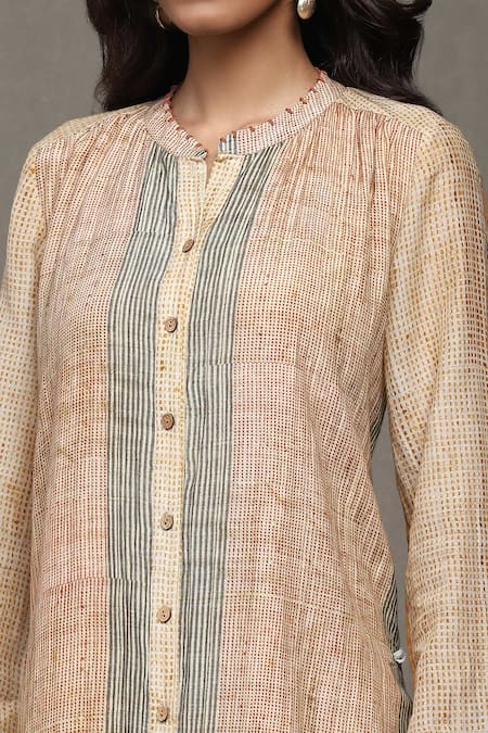 Shop_Ritu Kumar_Orange Cotton, Silk Bandeau Neck Maghreb Printed Kurta With Palazzo _Online_at_Aza_Fashions