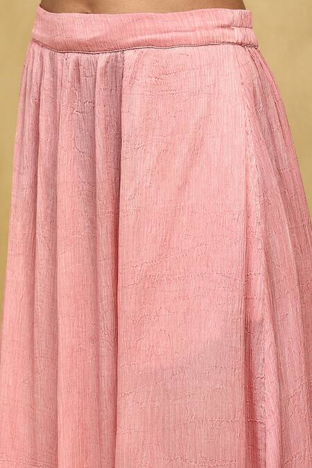 Buy Ritu Kumar Pink Viscose, Crepe Collared Pernia Palazzo Set With Botanic Print Dupatta Buy_Ritu Kumar_Pink Viscose, Crepe Collared Pernia Palazzo Set With Botanic Print Dupatta