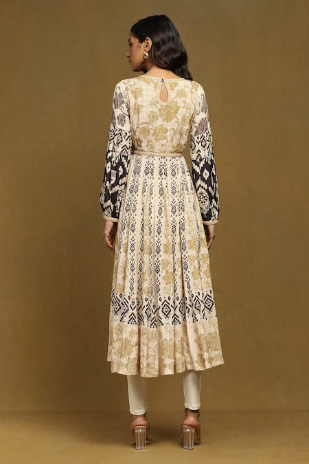 Ritu Kumar Black Abstract Floral Anarkali Set 