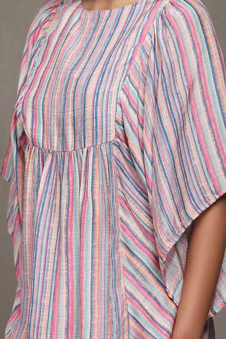 Shop_Ritu Kumar_Multi Color Round Neck Striped Tunic And Palazzo Set _Online_at_Aza_Fashions