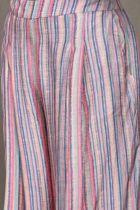 Ritu Kumar_Multi Color Round Neck Striped Tunic And Palazzo Set _at_Aza_Fashions
