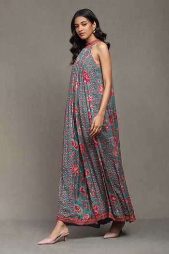 Buy Ritu Kumar Green Viscose Halter Neck Nishkal Botanic Print Jumpsuit Online at Aza Fashions Buy_Ritu Kumar_Green Viscose Halter Neck Nishkal Botanic Print Jumpsuit_Online_at_Aza_Fashions
