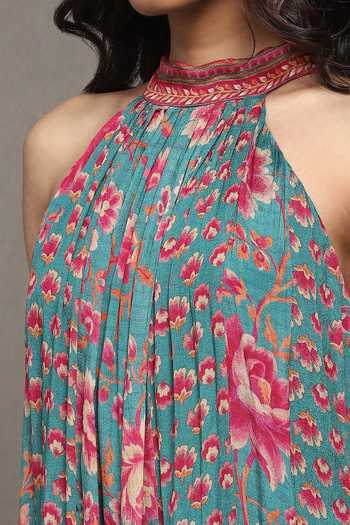 Ritu Kumar Green Viscose Halter Neck Nishkal Botanic Print Jumpsuit at Aza Fashions Ritu Kumar_Green Viscose Halter Neck Nishkal Botanic Print Jumpsuit_at_Aza_Fashions