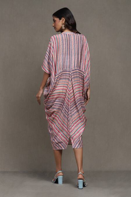 Shop Ritu Kumar Multi Color Viscose Bandeau Neck Coco Striped Print Kaftan Dress at Aza Fashions Shop_Ritu Kumar_Multi Color Viscose Bandeau Neck Coco Striped Print Kaftan Dress_at_Aza_Fashions